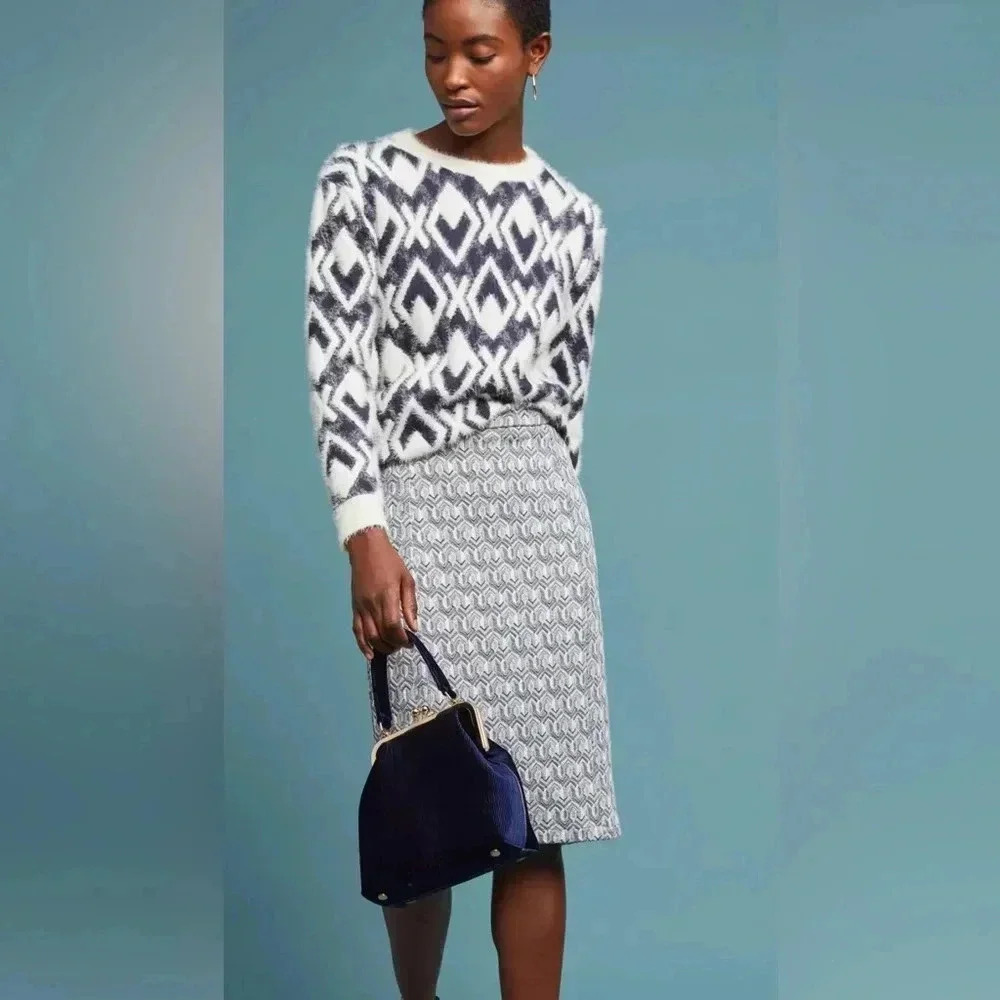 Maeve Anthropologie Emmy Textured Pencil Skirt Women’s S -Blue Geometric Motif